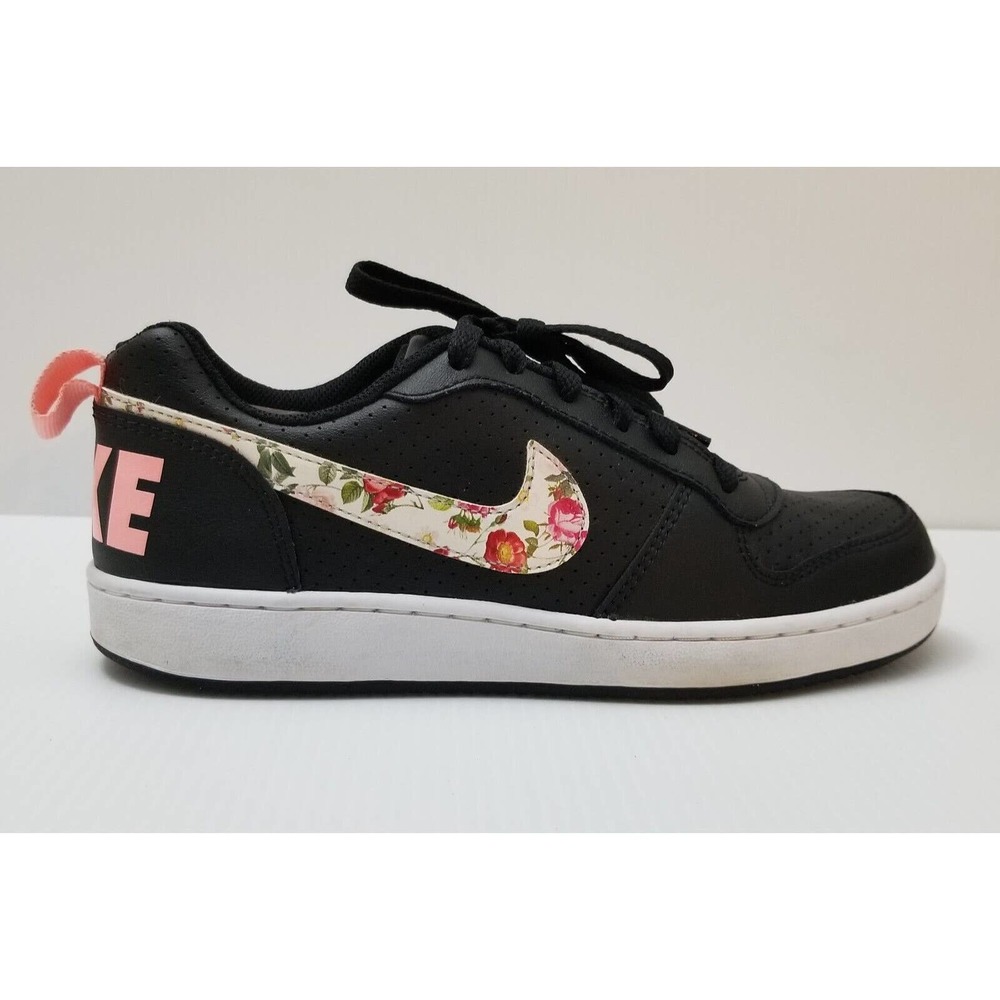 Nike Court Borough Black White Floral Sneakers BQ7031-001 Kids Sz 6Y Womens 7.5